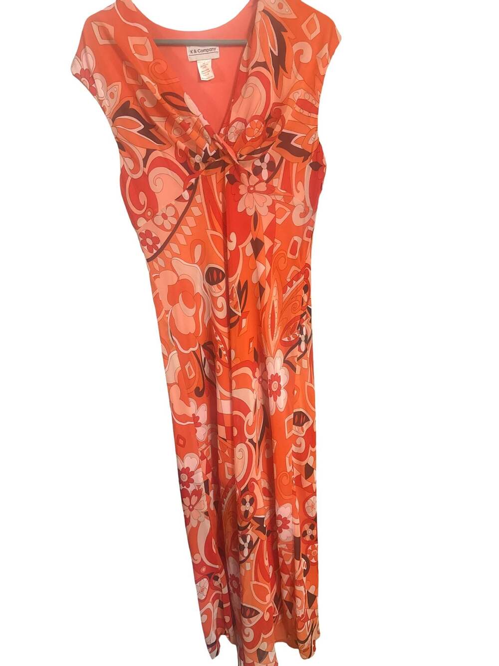K & Company Orange Floral Paisley Print Sleeveless V-Neck Maxi Dress